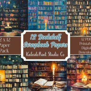 Bookshelves Junk Journal Papers, Bookshelves Printable Papers, Pastel Bookshelf Libray Ephemera Papers, Antique Library Bookshelf, Academia