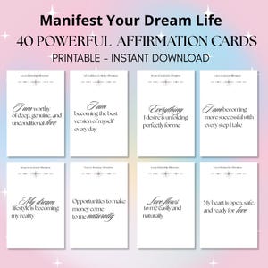 Manifestation Affirmation Cards Printable | 40 Daily Affirmations | Mindset, Money, Love & Success | Law of Attraction Cards PDF