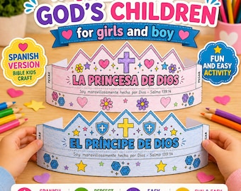 神の子どもたちの冠、子供向け工作プリント、スペイン語聖書アクティビティ、教会日曜学校