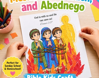 メシャク、シャドラク、アベデネゴの聖書工作（子供向け）｜燃える炉の印刷可能なアクティビティ｜日曜学校向けPDF即時ダウンロード