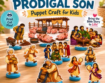 放蕩息子の人形工作（子供向け、印刷可能なPDF）｜日曜学校、VBS、ホームスクール向けの聖書物語アクティビティ｜キリスト教の紙人形