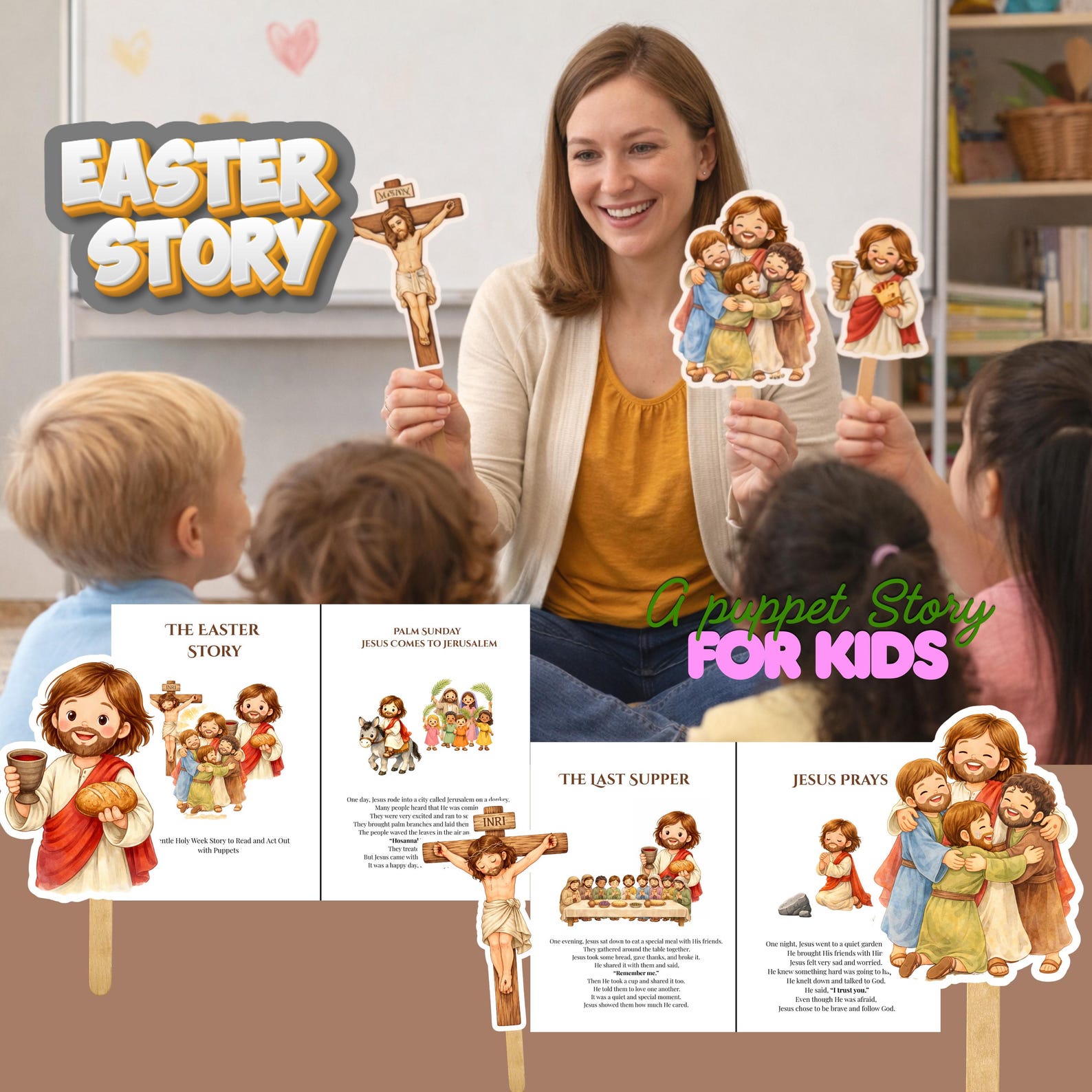 Holy Week Bible Story Puppets for Kids | Jesus Easter Craft | Sunday ...