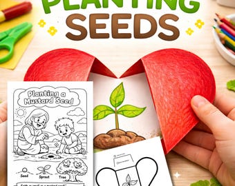 からし種のたとえ話工作セット、子供向け日曜学校アクティビティ用印刷可能な聖書レッスンPDF