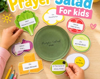 子供向け祈りのサラダ（印刷可能なPDF）｜キリスト教の祈りのアクティビティ｜日曜学校の工作｜子供向け聖書レッスン｜ホームスクールの祈りの工作
