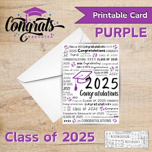 Carte de remise des diplômes à imprimer pour la promotion 2025 Impression à la maison Carte de remise des diplômes félicitations pourpre promotion 2025 en téléchargement numérique