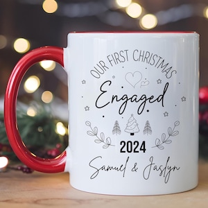 Our First Christmas Engaged Mug, Custom Holiday Mug, Personalized Christmas Fiance gift, Fiancee gift, Gift for Couple, Keepsake, Customized
