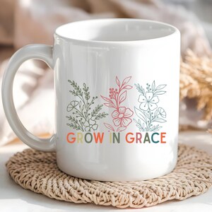 Grow In Grace Floral Coffee Mug - Christian Gift, Inspirational Decor