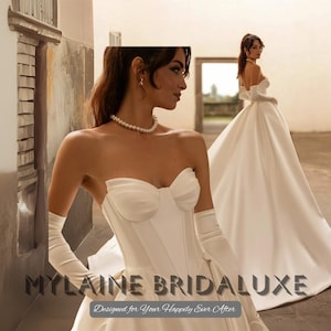 Strapless Satin Corset Wedding Dress – Sweetheart Ball Gown with Long Train – Elegant Modern Bridal Gown – Custom Made