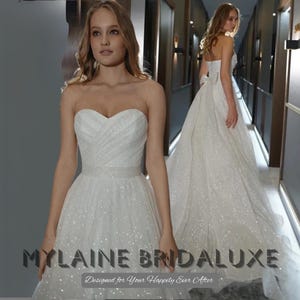 Custom Made Sparkly Sweetheart A-Line Wedding Dress – Strapless Glitter Tulle Bridal Gown with Open Back and Chapel Train