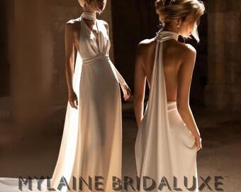Custom Made Halter Neck Wedding Dress Open Back Satin A-Line Bridal Gown Elegant Minimalist Long Train Modern Simple Bride