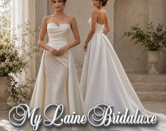 Custom Made Strapless Wedding Dress with Overskirt – Mermaid Gown with Sweetheart Neckline & Luxe Chapel Train