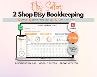 Etsyセラー向け簿記スプレッドシート、中小企業向け収入・支出ログ、Googleスプレッドシート、損益トラッカー、スプレッドシートテンプレート
