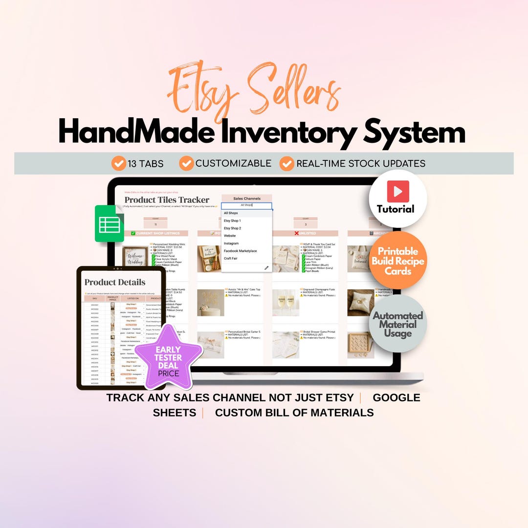 Etsy Sellers Inventory Tracker Management System: Google Sheets ...