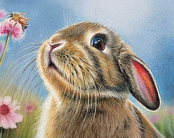 Rabbit Art Print Honey Bee and Bunny "Honey Bunny" 8 x 10 inch Giclee by Artist Roby Baer PSA