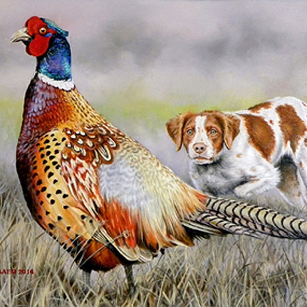 Ring-necked Pheasant Art Print "On Point" 8 x 10 inch Giclee by Wildlife Artist Roby Baer 2015/2016 California Upland Game Stamp