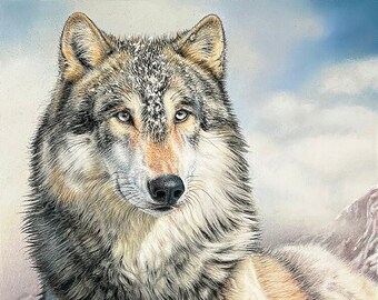 Timber Wolf Art Print "On The Ledge" 8 x 10 inch Giclee by Wildlife Artist Roby Baer PSA