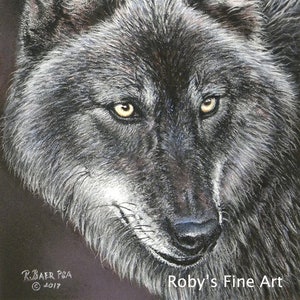 Gray Wolf Art Print &quot;Gray Wolf&quot; 5 x 7 inch Giclee by Wildlife Artist Roby Baer PSA