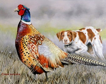 Ringfasan Art Print ""On Point"" 8 x 10 inch Giclee von Wildlife Artist Roby Baer 2015/2016 California Upland Game Stamp."