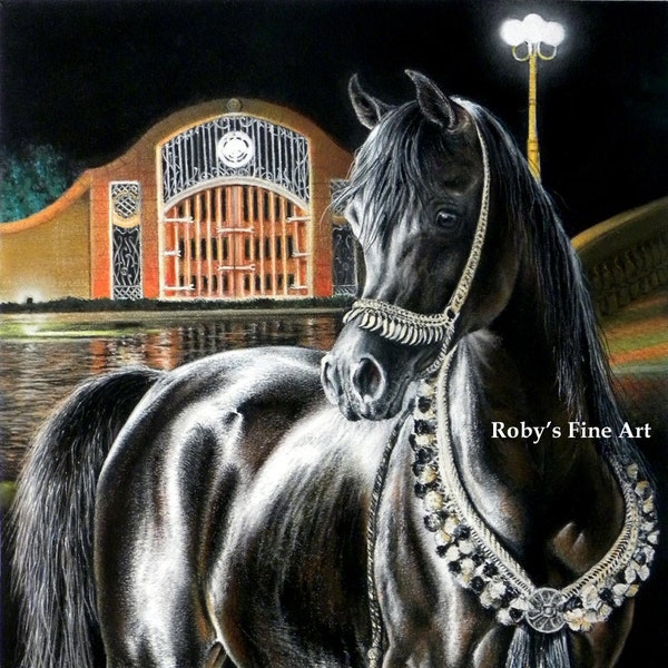 Arabian Mare Art Print "Midnight Jewel" 5 x 7 inch Giclee by Artist Roby Baer PSA