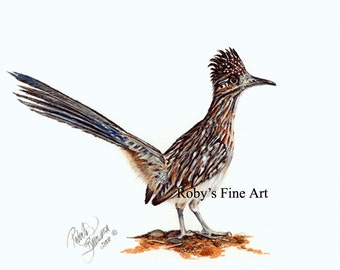 Roadrunner Art Print "Road Runner" 5 x 7 inch Giclee by Roby Baer PSA