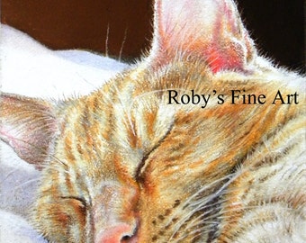 Cat Art Cute Sleeping Cat "Ginger Nap" 8 x 10 inch Giclee Print by Roby Baer PSA