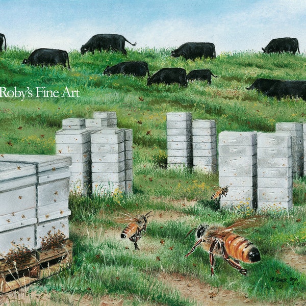 Honigbiene Kunstdruck "Pasture Traffic" 5 x 7 Zoll Giclée von Roby Bär PSA