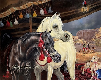 Arabian Horses Art Print "Mystic Dawn" 8 x 10 inch Giclee by Artist Roby Baer PSA