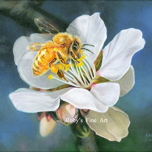 Honeybee Art Print &quot;Gathering The Gold &quot; 8 x 10 Inch Giclee by Artist Roby Baer
