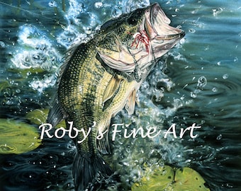 Limited Edition Largemouth Bass Print "Line Dance" Art Giclee By Artist Roby Baer PSA
