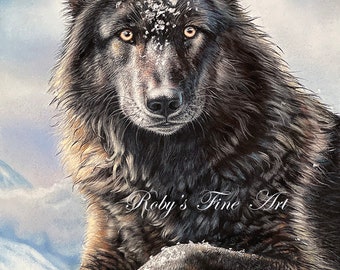 Timber Wolf Art Print "Cold Stare" 8 x 10 inch Giclee by Wildlife Artist Roby Baer PSA
