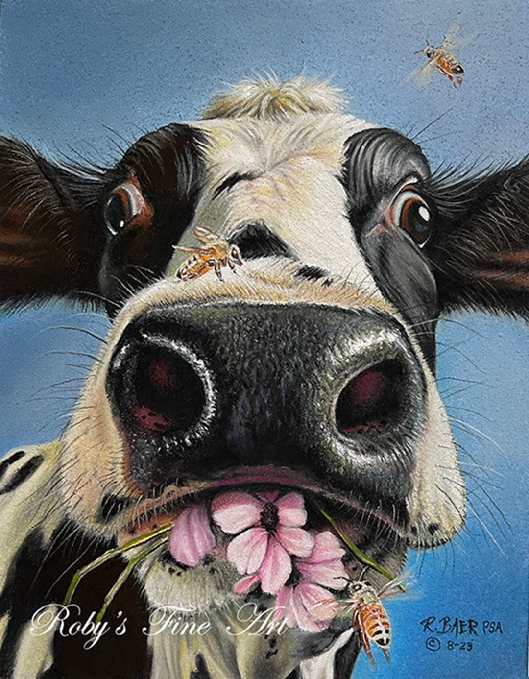 Cow and Honeybee Art Print 