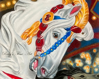 Carousel Horse Art Print "Outside Row Jumper" 5 x 7 inch Giclee by Artist Roby Baer PSA