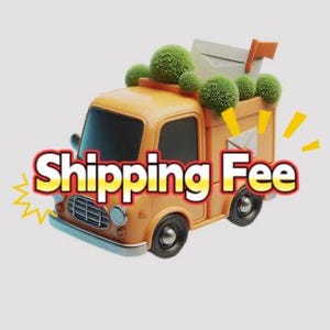 May include: A cartoon-style orange delivery truck with the text "Shipping Fee" in white and yellow. The truck bed is filled with green, spherical objects and a large envelope.