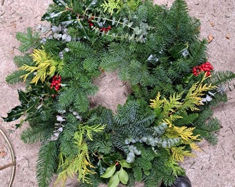 12" Natural UnDecorated Hand Made Christmas wreath