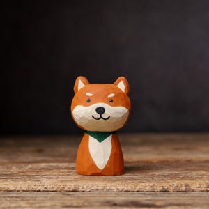 Wooden Figurine ,handmade wood caving dog  , small Cartoon animals , kids gift , Mini Figurine Car Dashboard Decor,  Car Interior Decoration