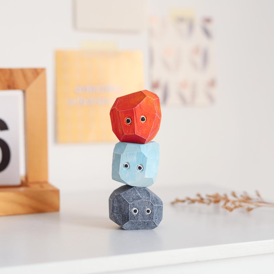Handmade Wooden Stacking Figurines, Minimalist Desk Decor - Etsy