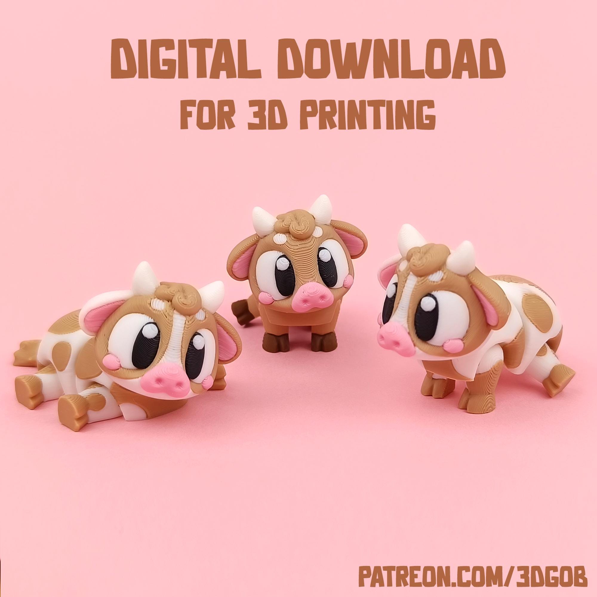 Cute Cow STL & 3MF file for 3D printing. Articulated, Print in place, Flexi Fidget Toy