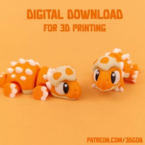 Puede incluir: Dos figuras de dinosaurio impresas en 3D de color naranja y blanco sobre un fondo blanco. El texto "DIGITAL DOWNLOAD FOR 3D PRINTING" está en la parte superior de la imagen. El texto "PATREON.COM/3DGOB" está en la parte inferior de la imagen.