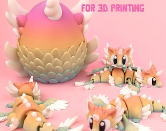 File STL e 3MF di simpatico drago celeste e uovo, giocattolo flessibile articolato (download digitale)