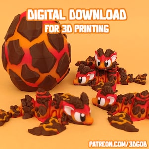 3D Print Lava Dragon and Egg STL & 3MF File: Articulated Flexi Toy (Digital Download