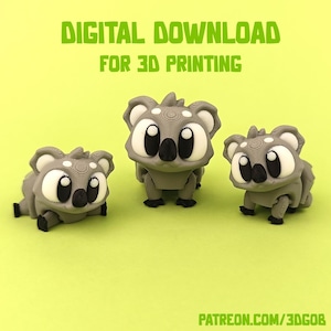 Cute Koala STL & 3MF file for 3D printing. Articulated, Print in place, Flexi Fidget Toy
