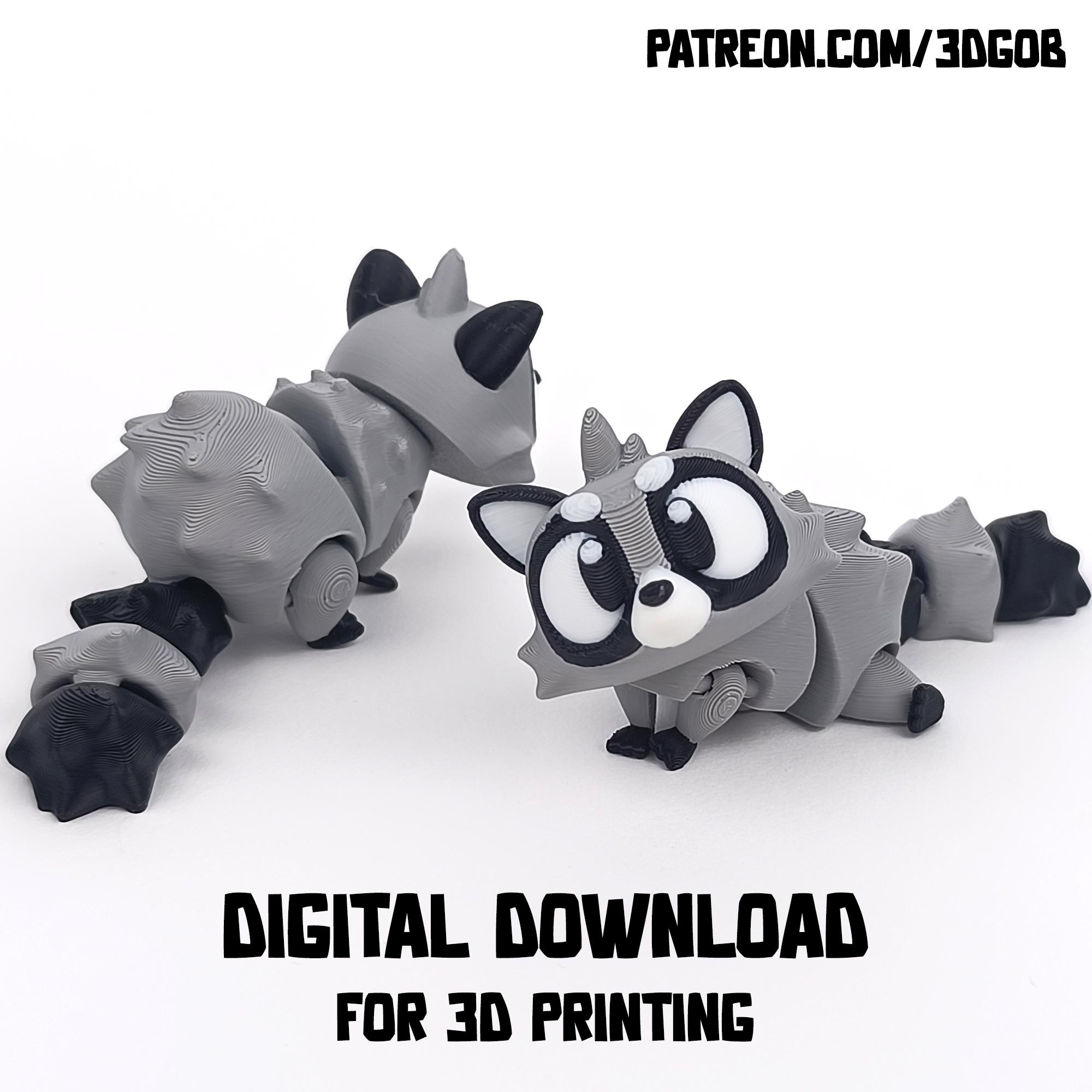 Articulated Raccoon 3D Print File: Flexi Fidget Toy (STL & 3MF