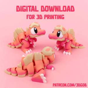 3D プリント用のかわいいベビー スピノサウルスの STL および 3MF ファイル。関節式、その場でプリント、フレキシブルなフィジェット トイ