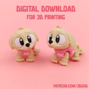 Cute Golden Retriever STL & 3MF file for 3D printing. Articulated, Print in place, Flexi Fidget Toy
