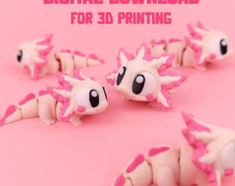 Cute Articulated Axolotl Flexi Fidget Toy STL, 3MF File (Digital Download)