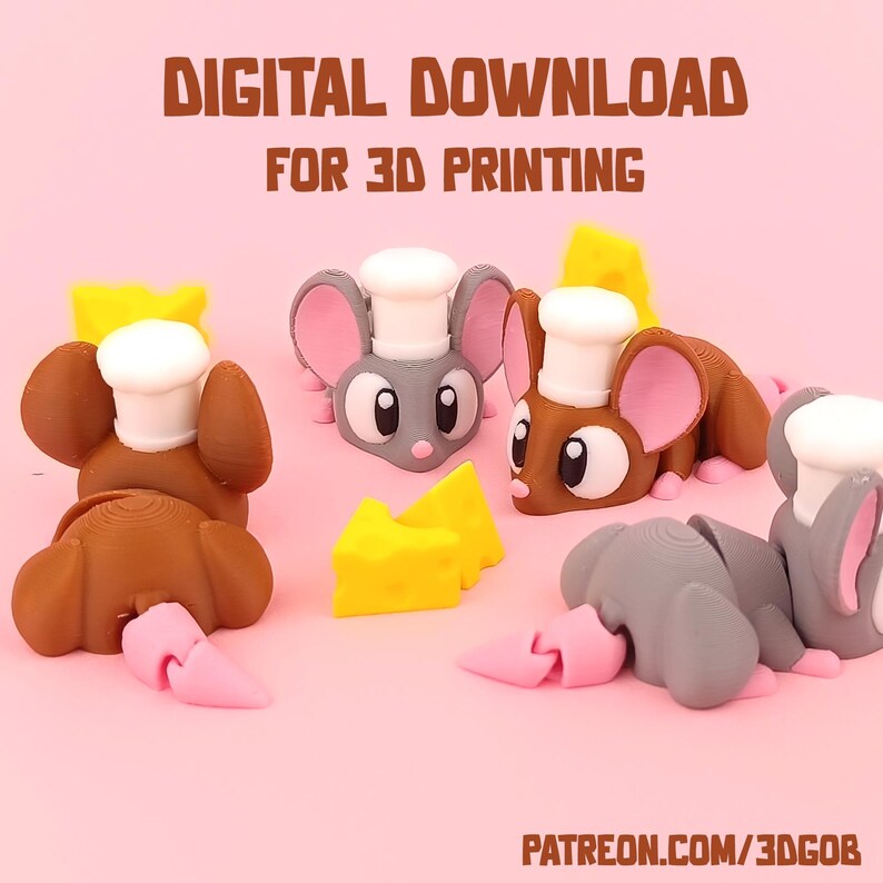 Cute Chef Mouse STL & 3MF File, Articulated Flexi Toy (digital Download ...