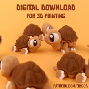 May include: Digital download for 3D printing of a set of brown turtle figurines with large eyes. The text "PATREON.COM/3DGOB" is visible at the bottom of the image.