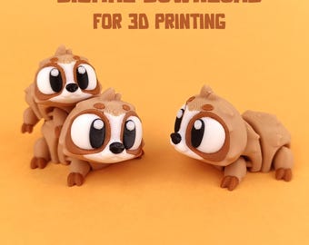 Schattige gelede luiaard STL-bestand, 3D-print fidgetspeelgoed (digitale download)