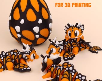 File STL Butterfly Dragon & Egg: giocattolo flessibile articolato (download digitale)