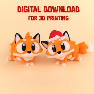 Süßer Weihnachtsfuchs STL & 3MF Datei für den 3D Druck. Artikuliert, Print in place, Flexi Fidget Toy